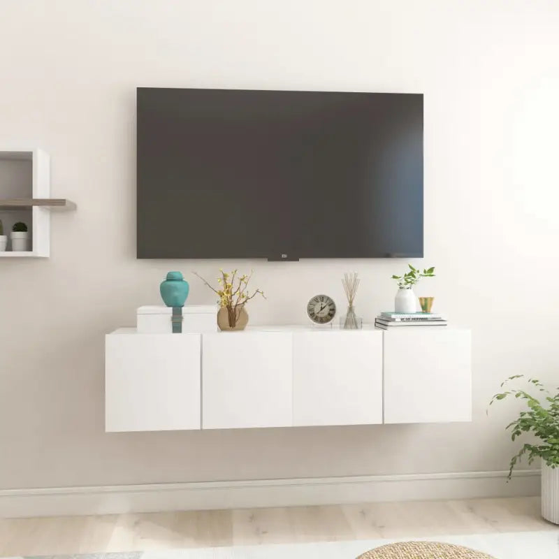 Hangende Tv-meubel in hoogglans wit met modern ontwerp - Hoogglans wit / 2 - Tv-meubels