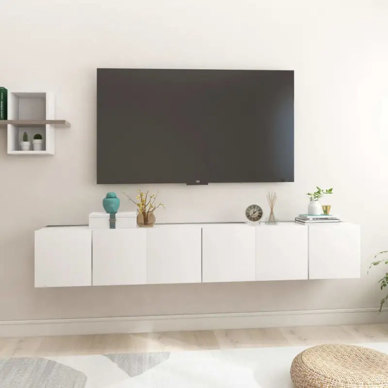 Hangende Tv-meubel in hoogglans wit met modern ontwerp - Wit / 3 - Tv-meubels