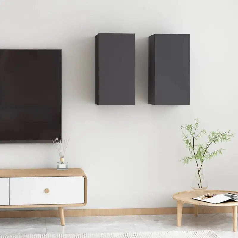 Hangende Tv-meubel van bewerkt hout voor een trendy woonkamer sfeer - Grijs / 2 / 60 cm - Tv-meubels