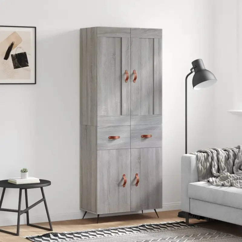 Hoge kast in grijs sonoma met ijzeren poten voor een trendy interieur - Grijs sonoma / 1 / 2 deuren 2 lades - Dressoirs