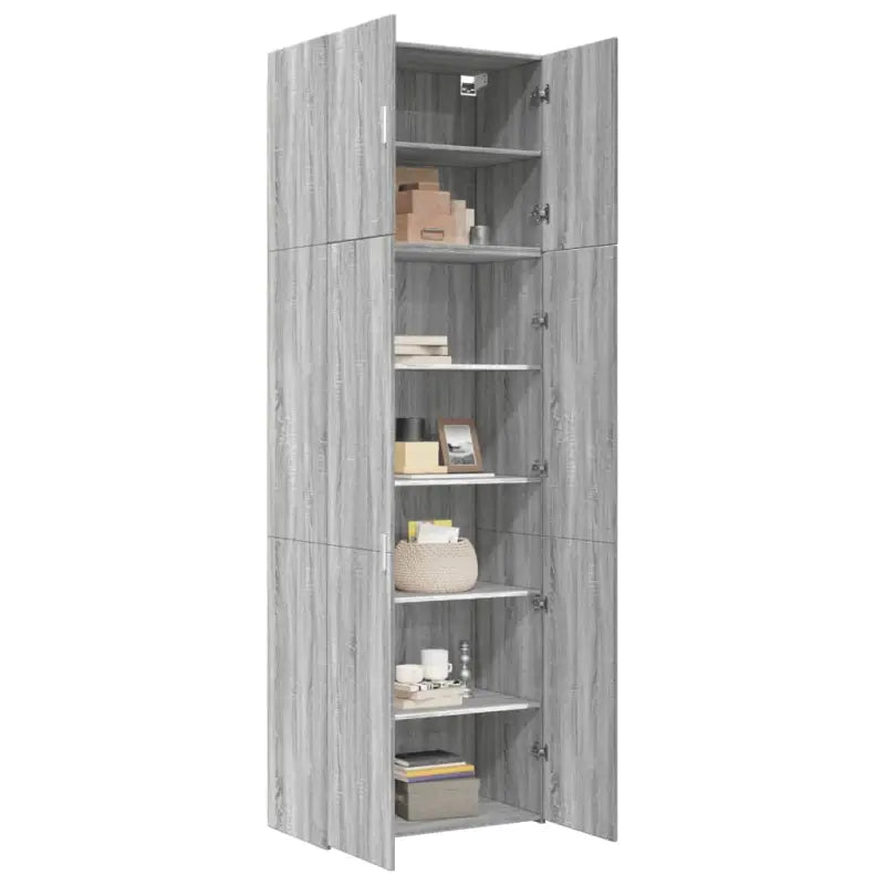 Hoge kast in grijs sonoma van bewerkt hout met elegante uitstraling - Dressoirs & buffetkasten