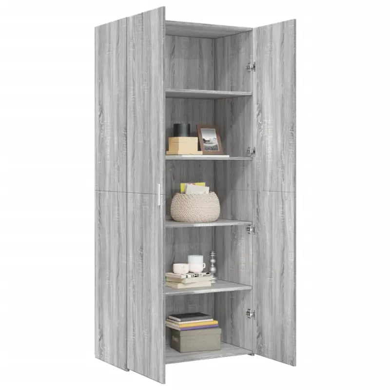 Hoge kast in grijs sonoma van bewerkt hout met stijlvolle uitstraling - Dressoirs & buffetkasten