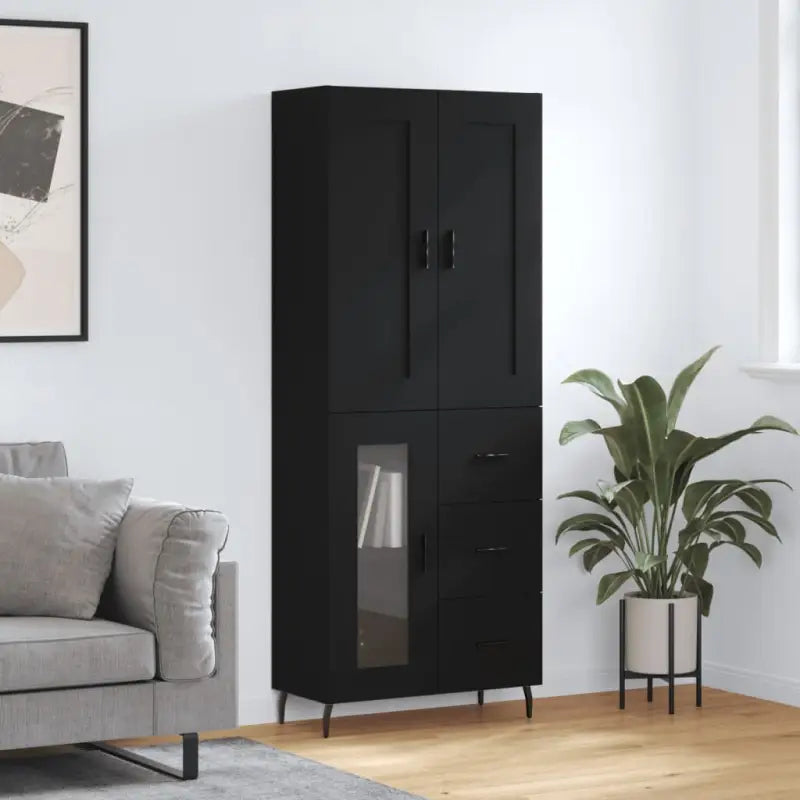 Hoge kast in grijs sonoma van bewerkt hout voor een stijlvolle uitstraling - Zwart / 1 / 1 glazen deur 3 lades