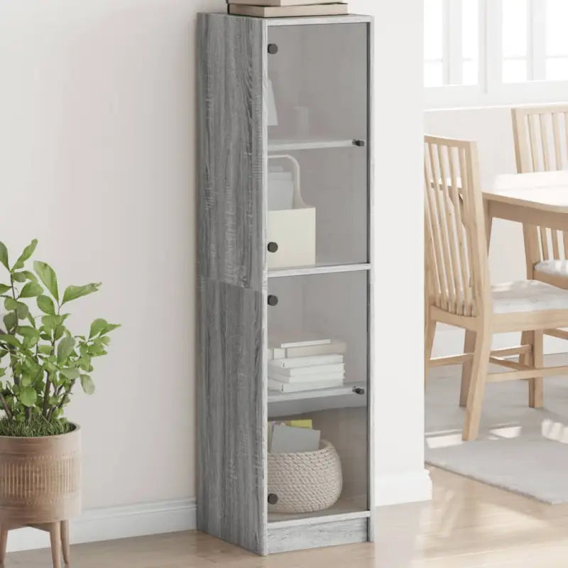 Hoge kast met glazen deuren in Grijs Sonoma Eiken stijl - Dressoirs & buffetkasten