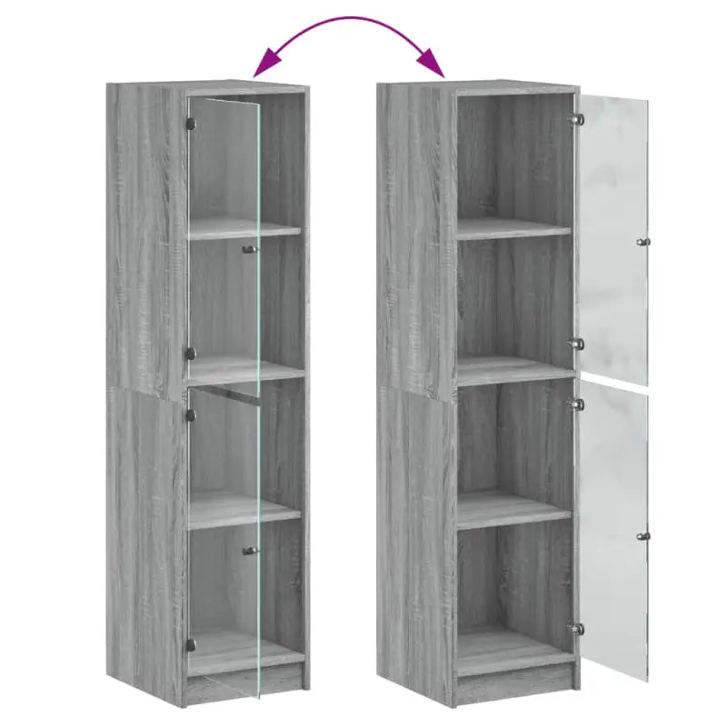 Hoge kast met glazen deuren in Grijs Sonoma Eiken stijl - Dressoirs & buffetkasten
