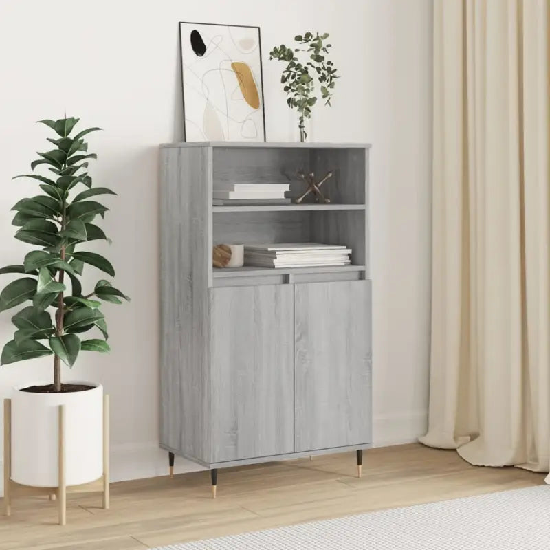 Hoge kast van bewerkt hout met industriële charme - Grijs sonoma / 1 - Dressoirs & buffetkasten