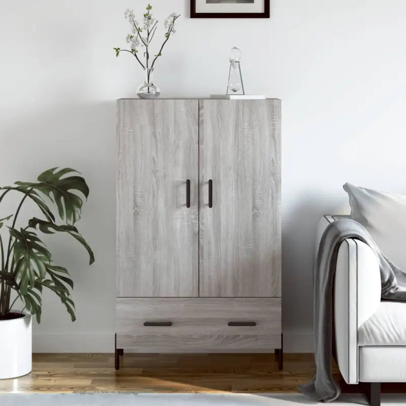 Hoge kast van bewerkt hout met metalen poten voor moderne stijl - Grijs sonoma / 1 - Dressoirs & buffetkasten