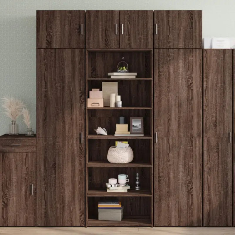 Hoge kast van bewerkt hout voor een stijlvolle inrichting - bruin eikenkleur / 1 - Dressoirs & buffetkasten