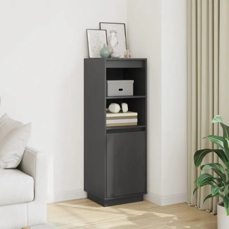 Hoge kast van massief grenenhout voor een stijlvol interieur - Grijs / 1 - Dressoirs & buffetkasten