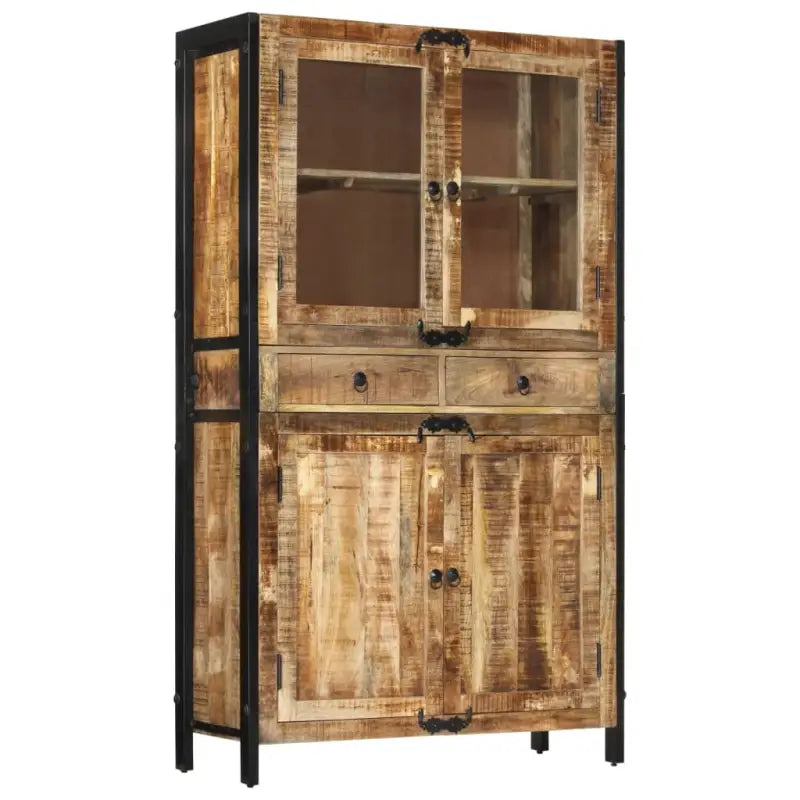Hoge kast van massief ruw mangohout met vintage ontwerp - Dressoirs & buffetkasten