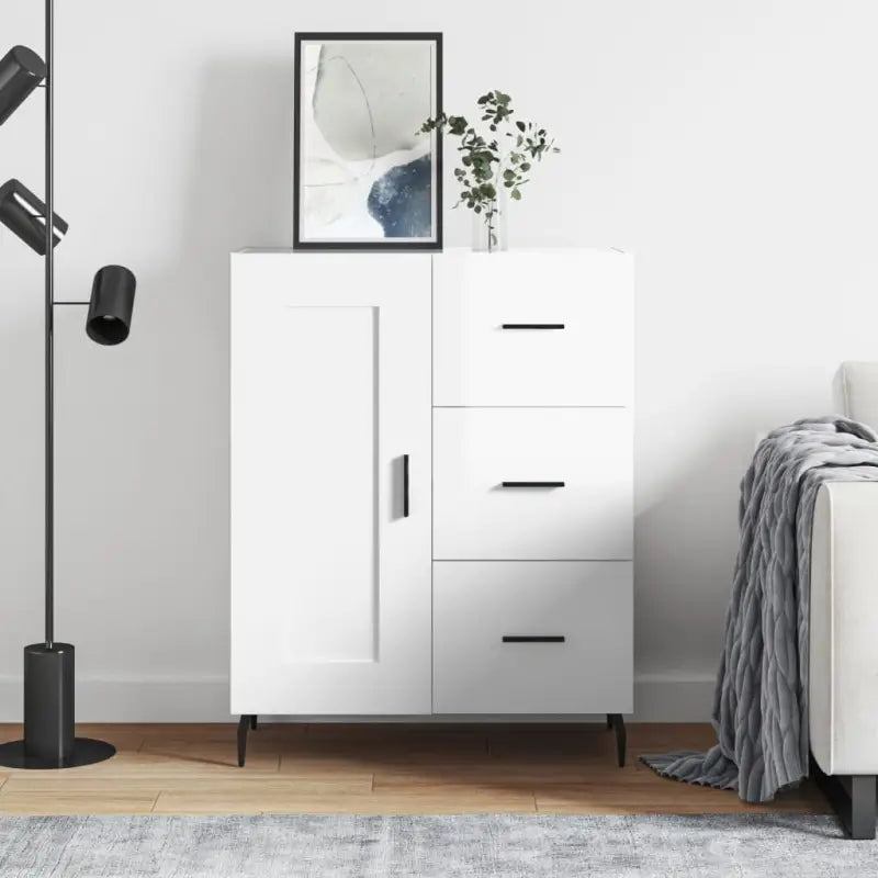 Hoogglans wit dressoir met metalen poten en bewerkt hout - Hoogglans wit / 1 - Dressoirs & buffetkasten