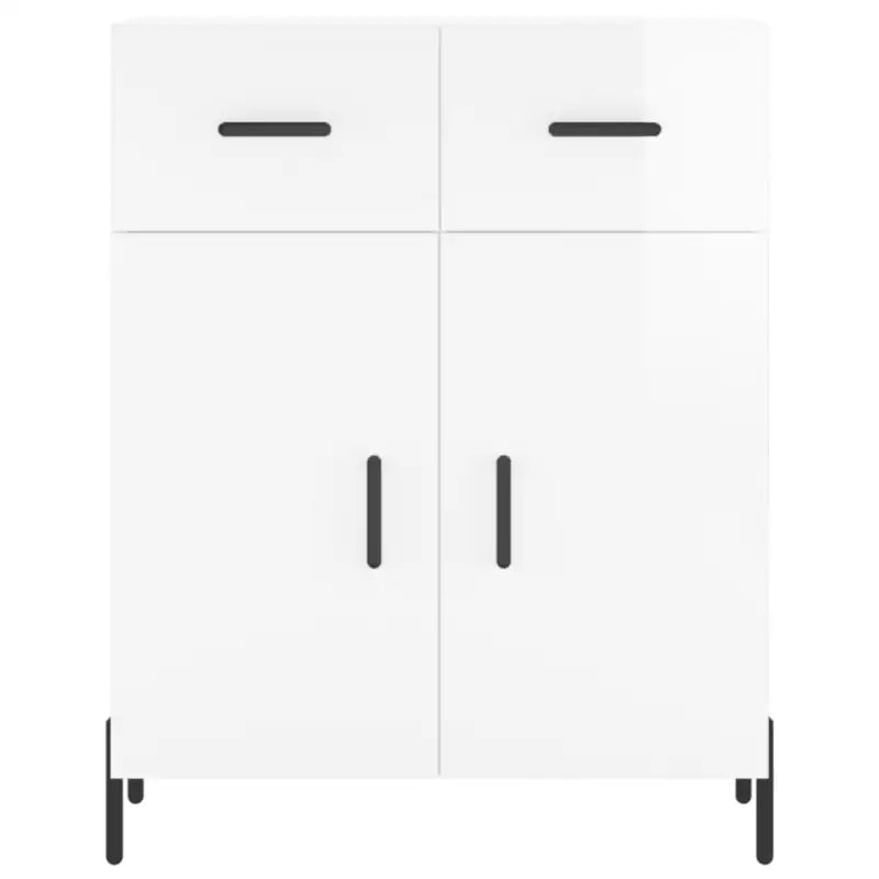 Hoogglans wit dressoir met metalen poten en bewerkt hout - Dressoirs & buffetkasten