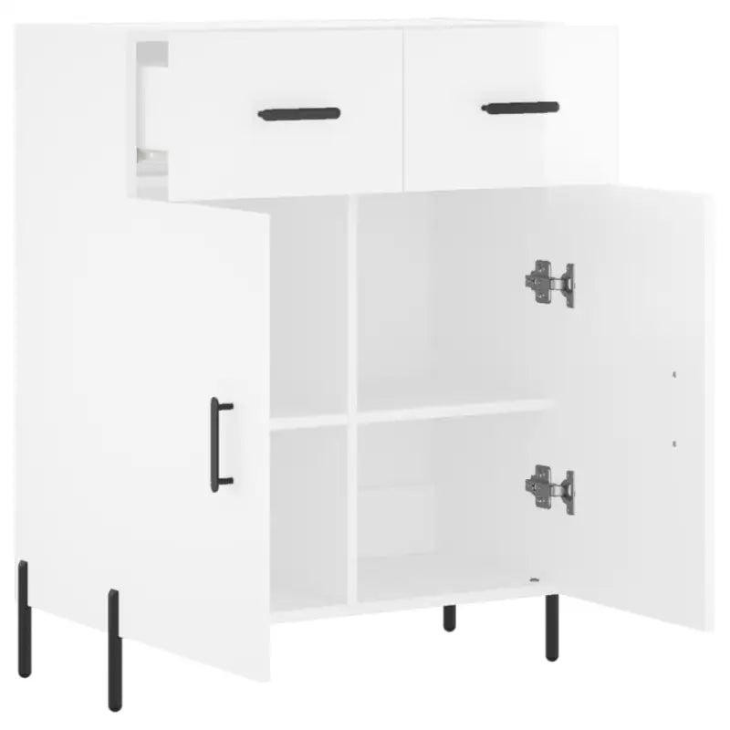 Hoogglans wit dressoir met metalen poten en bewerkt hout - Dressoirs & buffetkasten