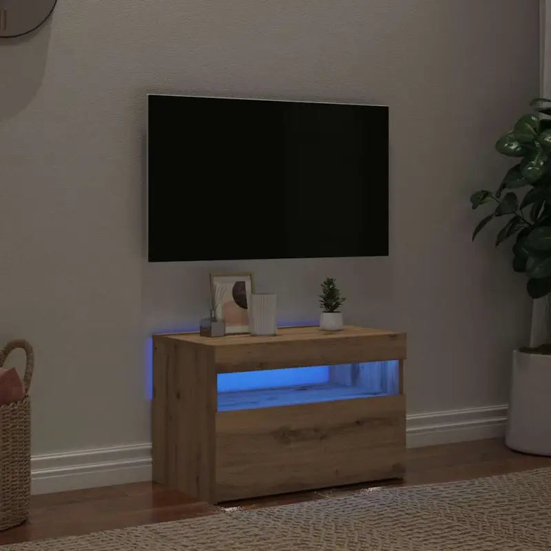 Hoogglans wit tv-meubel met rgb led-verlichting en stevig ontwerp - artisanaal eikenkleurig / 1 / 60 cm - Tv-meubels