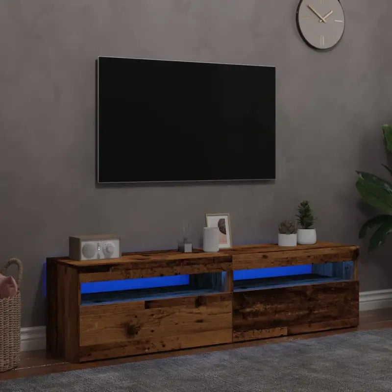 Hoogglans wit tv-meubel met rgb led-verlichting en stevig ontwerp - Oud hout / 2 / 75 cm - Tv-meubels