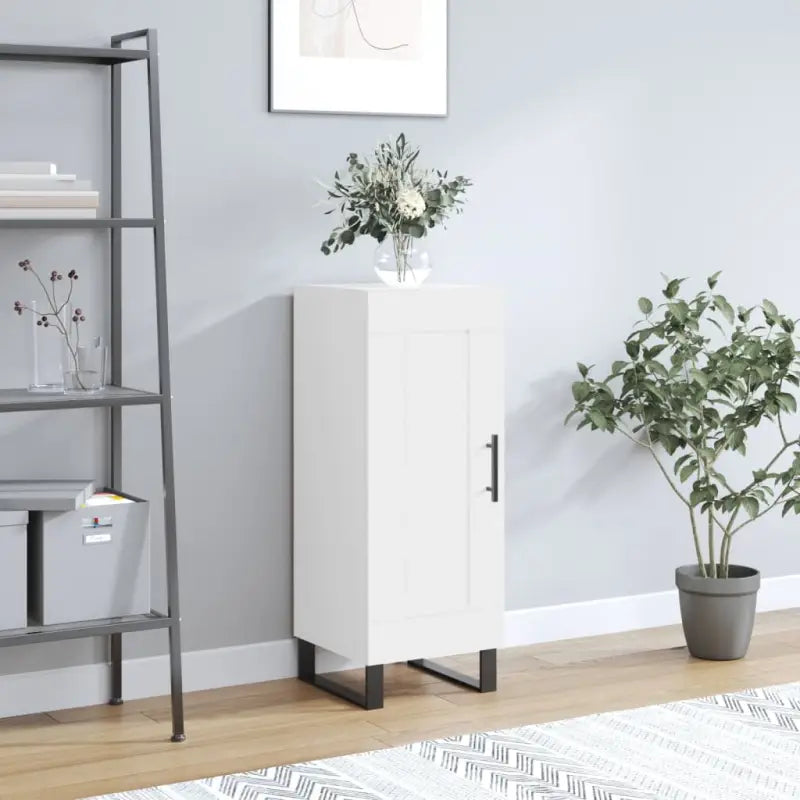 Hoogglans witte dressoir met metalen poten en bewerkt hout - Wit / 1 - Dressoirs & buffetkasten