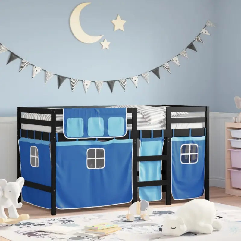 Hoogslaper voor kinderen van massief grenenhout met stabiliteit - Zwart en blauw / 90 x 190 cm - Bedden & bedframes