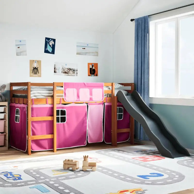 Hoogslaper voor Kinderen van Massief Grenenhout voor Ruimtebesparing - bruin en roze / 80 x 200 cm - Bedden & bedframes