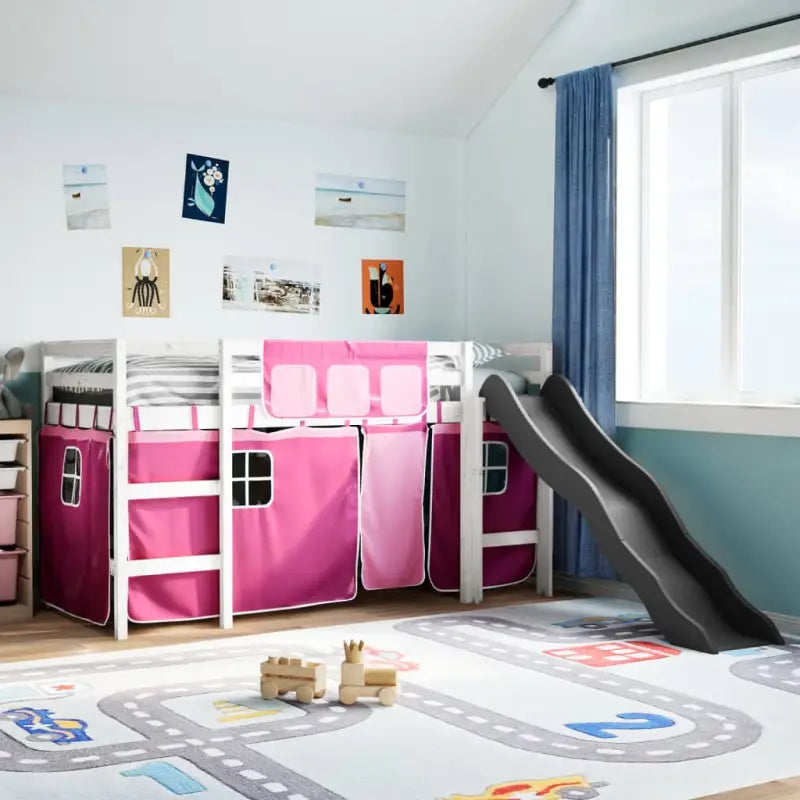 Hoogslaper voor Kinderen van Massief Grenenhout voor Ruimtebesparing - Wit en roze / 90 x 190 cm - Bedden & bedframes