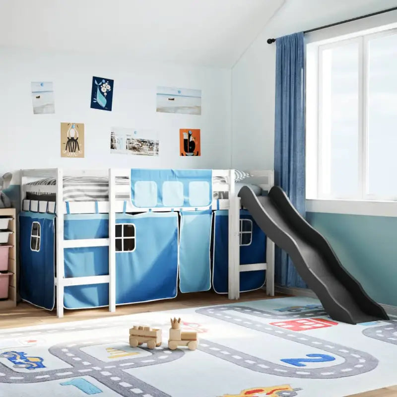 Hoogslaper voor Kinderen van Massief Grenenhout voor Ruimtebesparing - Wit en blauw / 80 x 200 cm - Bedden & bedframes
