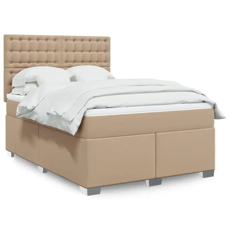 Hoogte verstelbaar boxspringbed met duurzaam kunstleer en comfortabele materiaal vulling - Cappuccino / 140 x 200 cm
