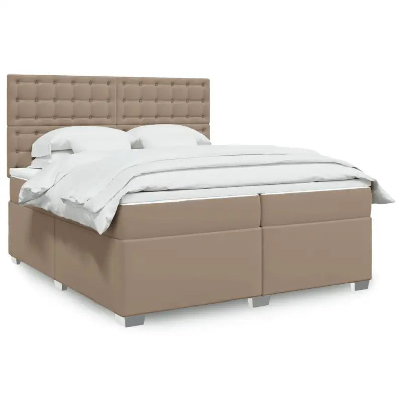 Hoogte verstelbaar boxspringbed met duurzaam kunstleer en comfortabele materiaal vulling - Cappuccino / 200 x 200 cm