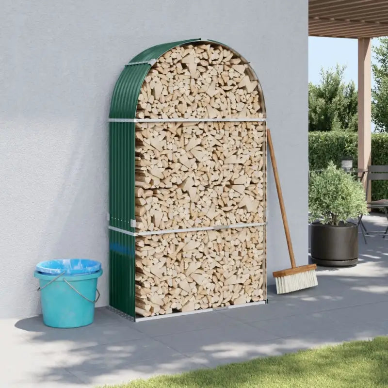 Houtblokhouder van gegalvaniseerd staal voor nette opslag - Groen / 120 x 45 x 210 cm - Brandhoutrekken