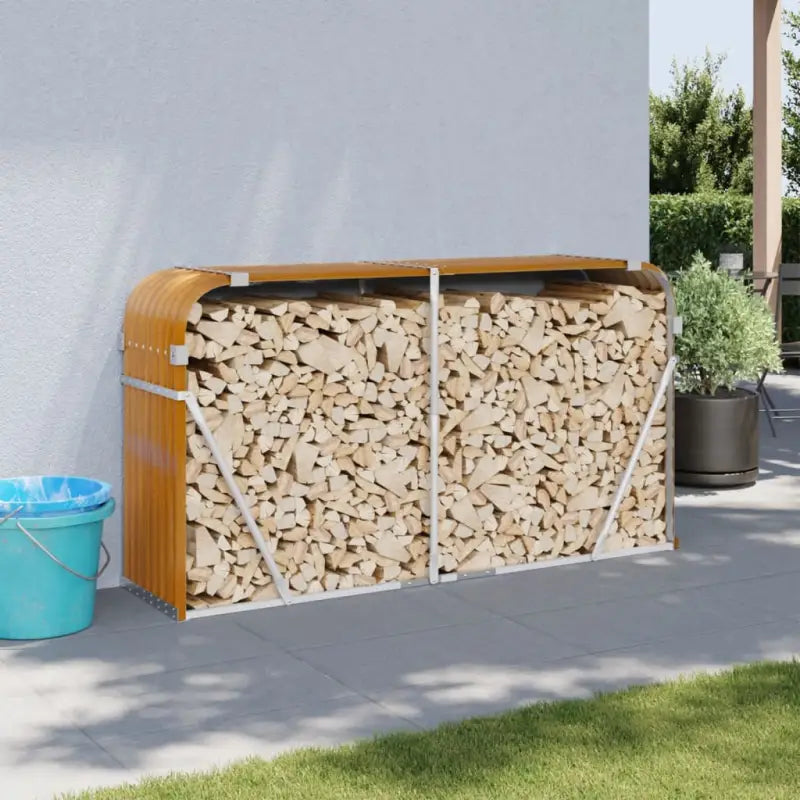 Houtblokhouder van gegalvaniseerd staal voor nette opslag - wood look / 180 x 45 x 100 cm - Brandhoutrekken