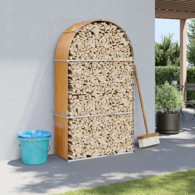 Houtblokhouder van gegalvaniseerd staal voor nette opslag - wood look / 120 x 45 x 210 cm - Brandhoutrekken