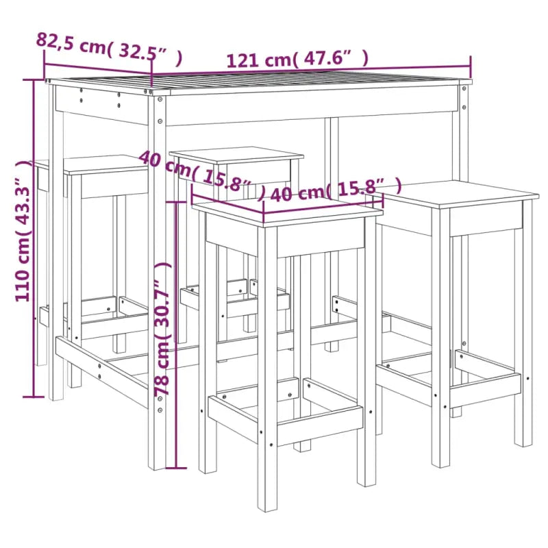 Houten barset van massief grenenhout voor tuin en terras - Naturel - Tuinsets