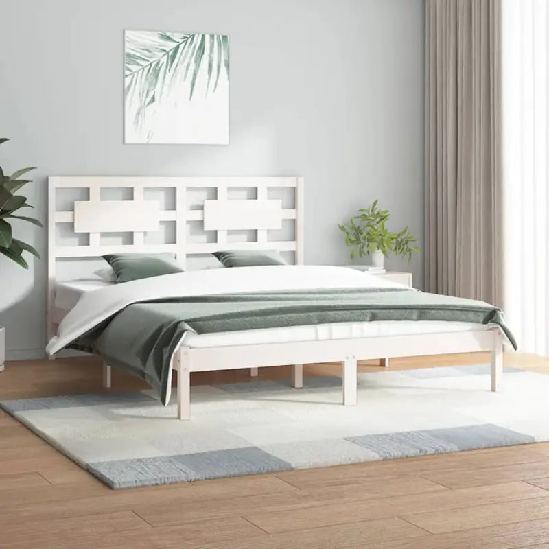 Houten bedframe met hoofdeinde van massief Grenenhout levering bevat - Wit / 140 x 200 cm - Bedden & bedframes