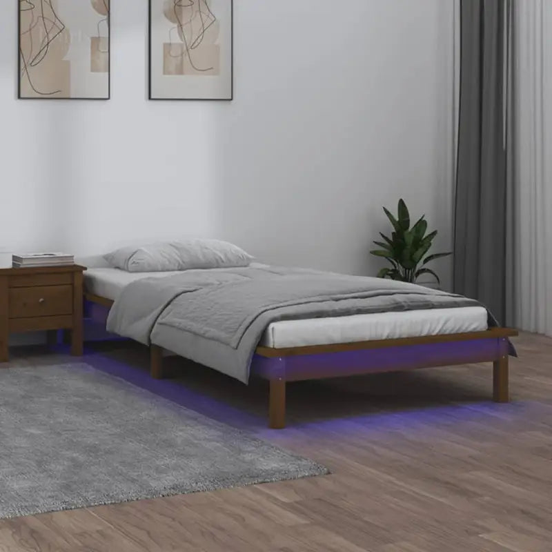 Houten bedframe met LED-verlichting van massief grenenhout - Honingbruin / 90 x 200 cm - Bedden & bedframes