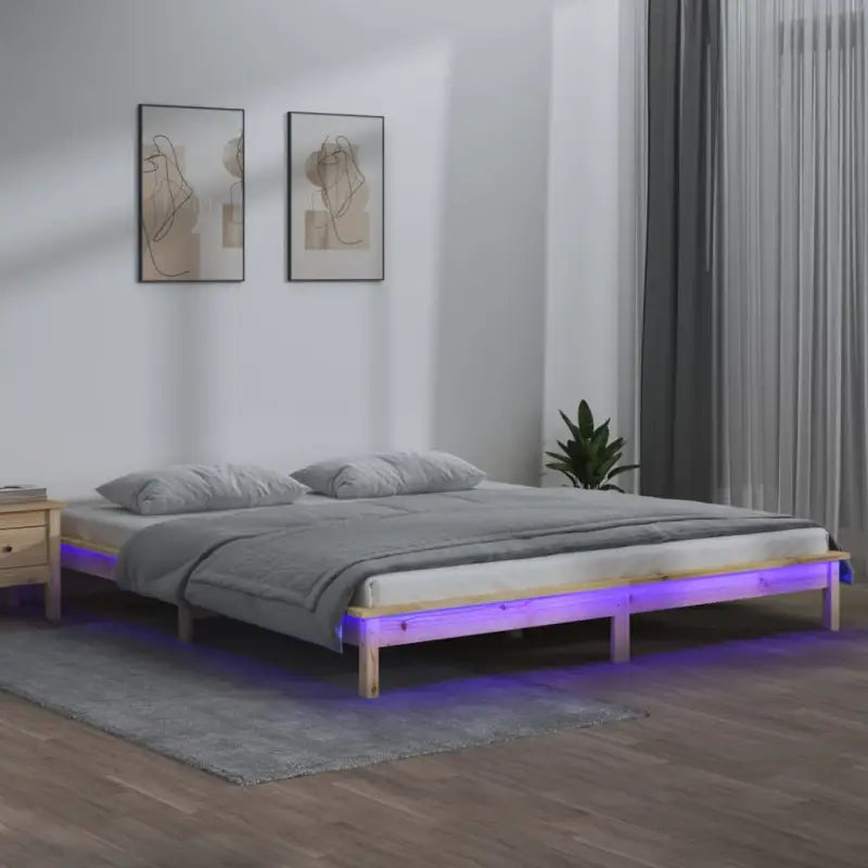 Houten bedframe met LED-verlichting van massief grenenhout - Naturel / 135 x 190 cm - Bedden & bedframes