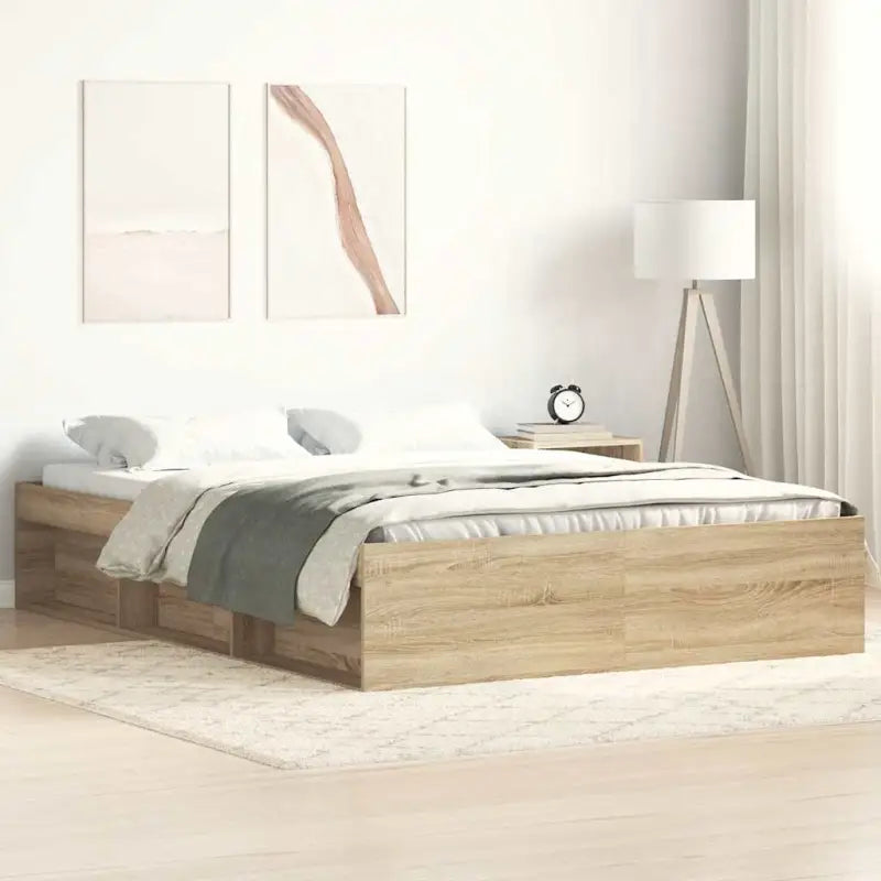 Houten bedframe met multiplex lattenbodem voor een moderne slaapkamer - Sonoma eiken / 120 x 200 cm - Bedden & bedframes