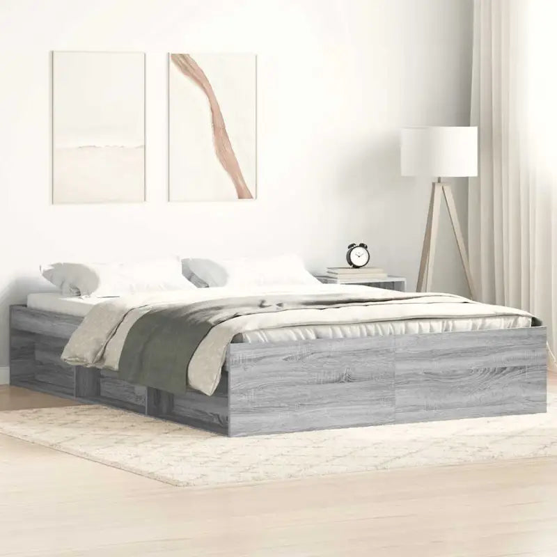 Houten bedframe met multiplex lattenbodem voor een moderne slaapkamer - Grijs sonoma / 150 x 200 cm - Bedden & bedframes