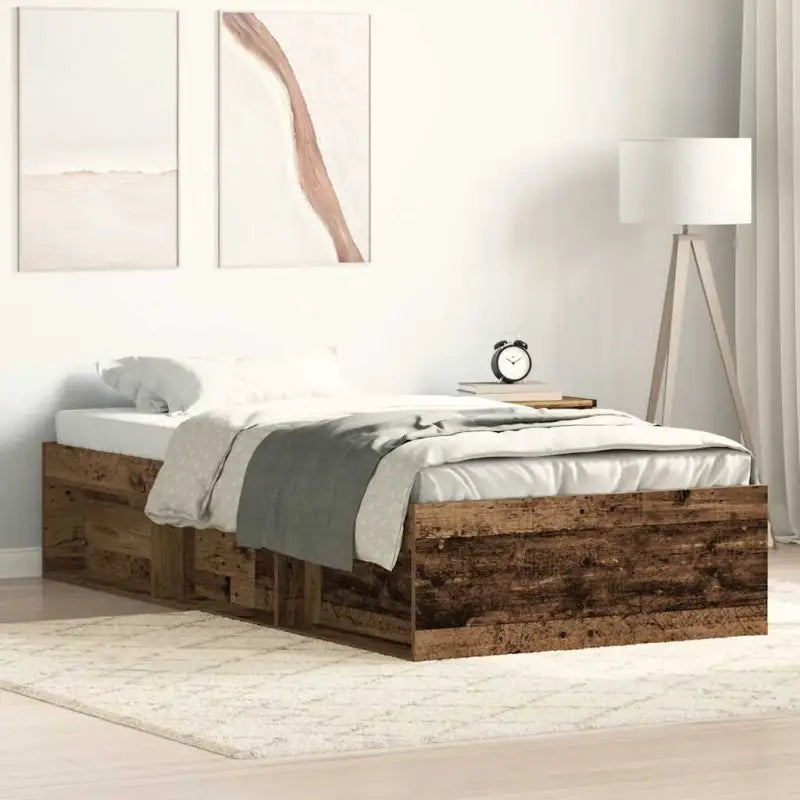 Houten bedframe met multiplex lattenbodem voor een moderne slaapkamer - Oud hout / 90 x 190 cm - Bedden & bedframes