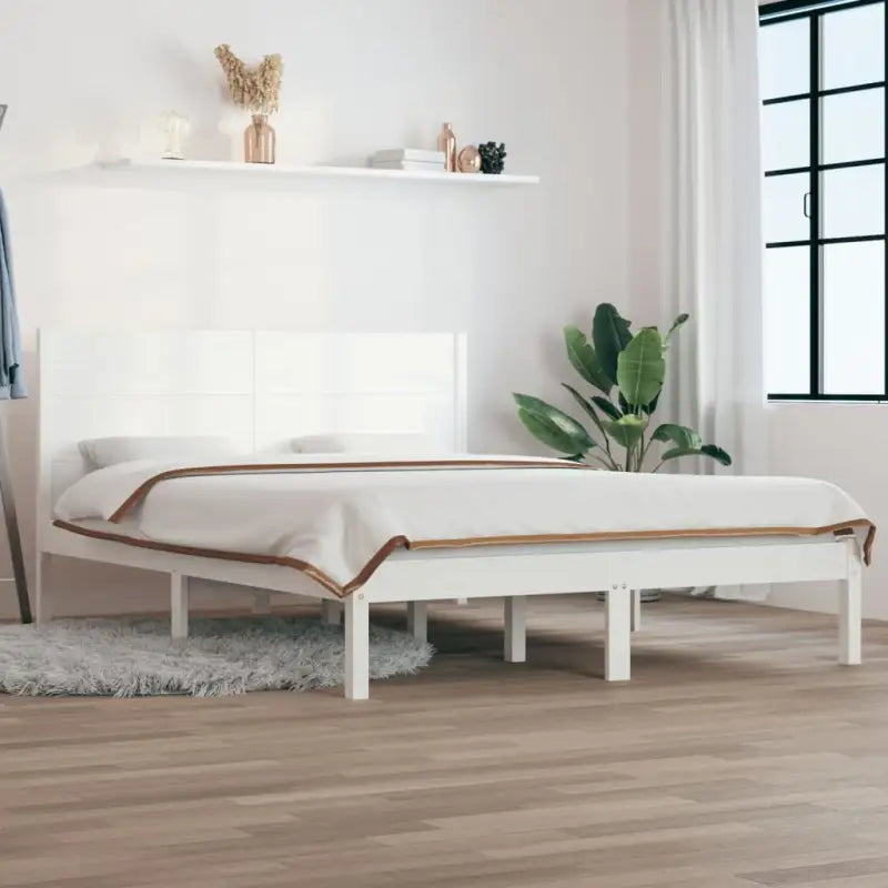 Houten bedframe van massief grenenhout met aanvullende ondersteuning - Wit / 140 x 200 cm - Bedden & bedframes