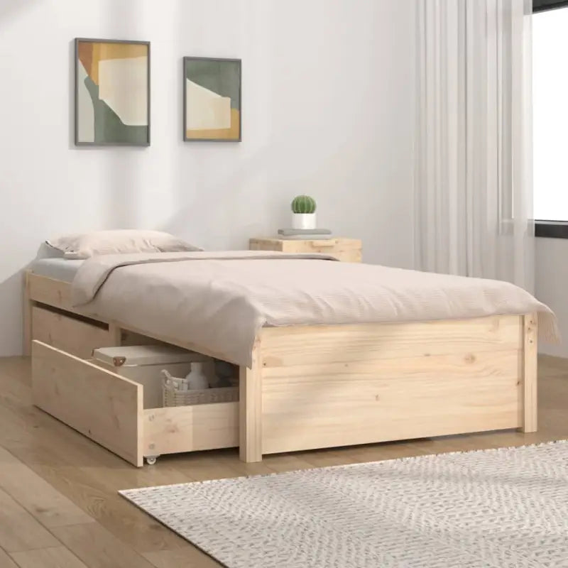 Houten bedframe van massief grenenhout met levering bevat - Naturel / 75 x 190 cm - Bedden & bedframes