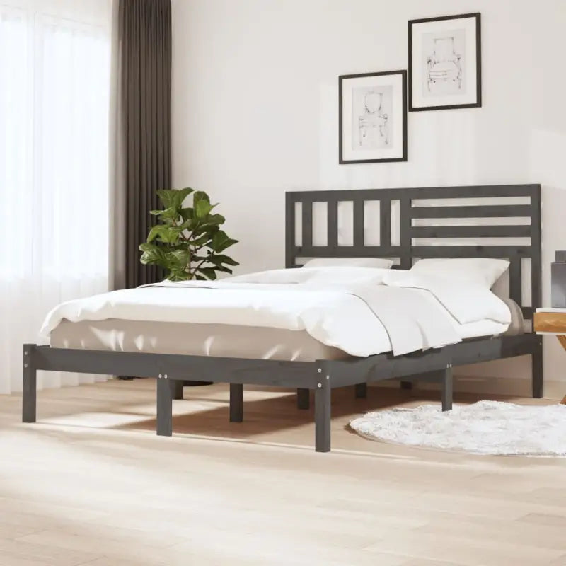 Houten bedframe van massief grenenhout voor een comfortabele nachtrust - Grijs / 135 x 190 cm - Bedden & bedframes