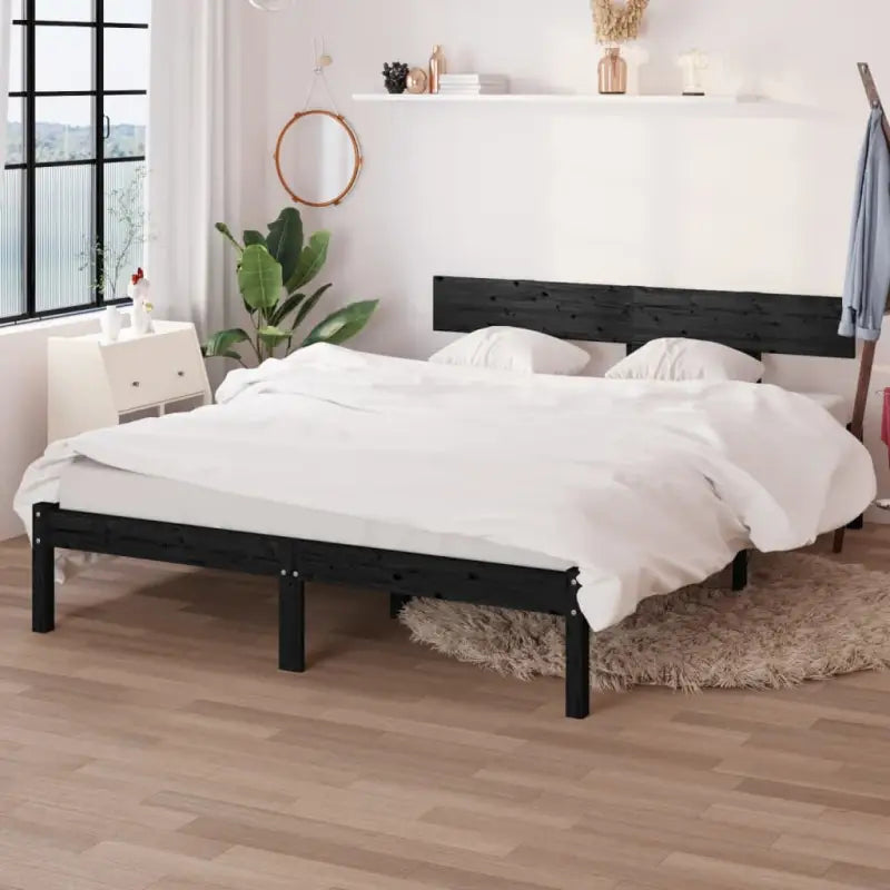 Houten bedframe van massief grenenhout voor een moderne slaapkamer - Zwart / 140 x 190 cm - Bedden & bedframes