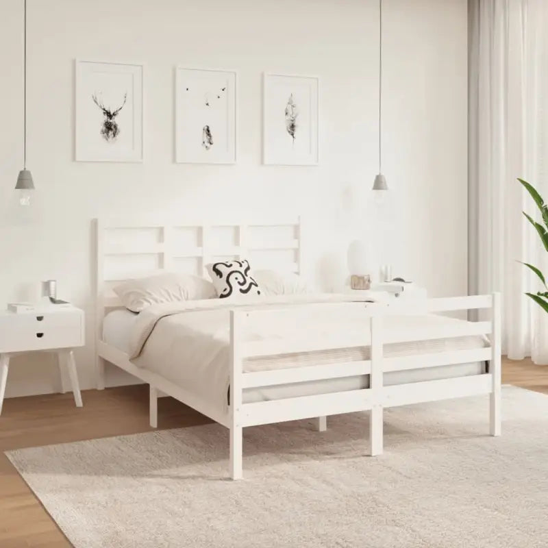 Houten bedframe van massief grenenhout voor een moderne slaapkamer - Wit / 135 x 190 cm - Bedden & bedframes