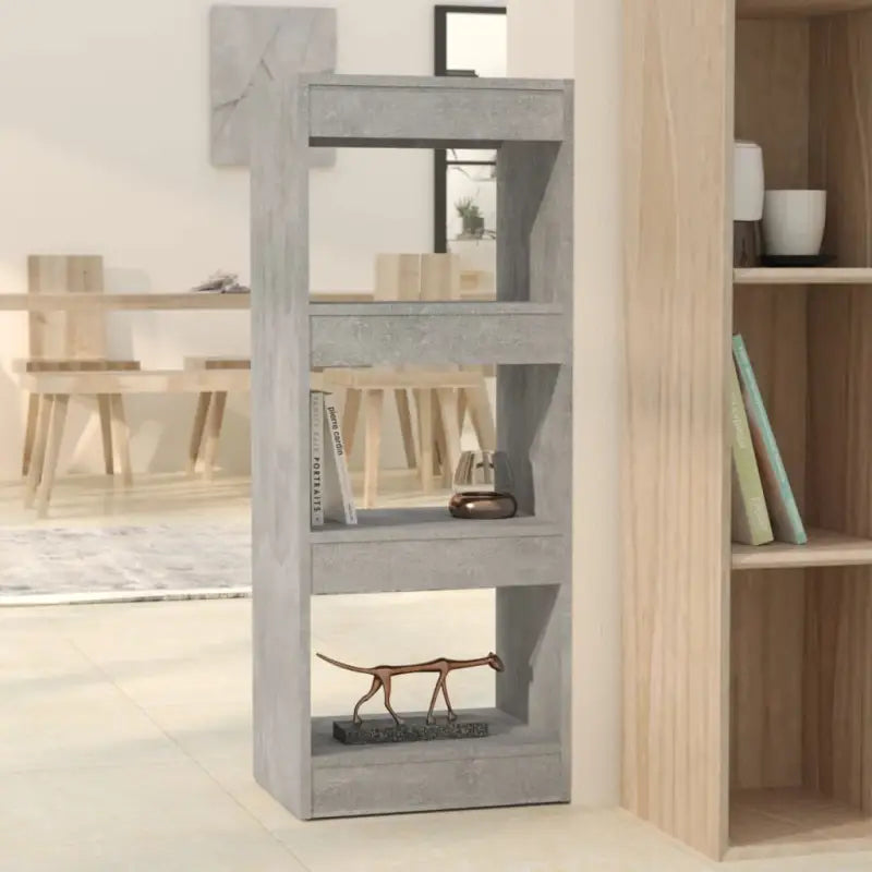 Houten boekenkast met bewerkt hout en kamerscherm gebruikt stijl - Betongrijs / 1 - Boekenkasten