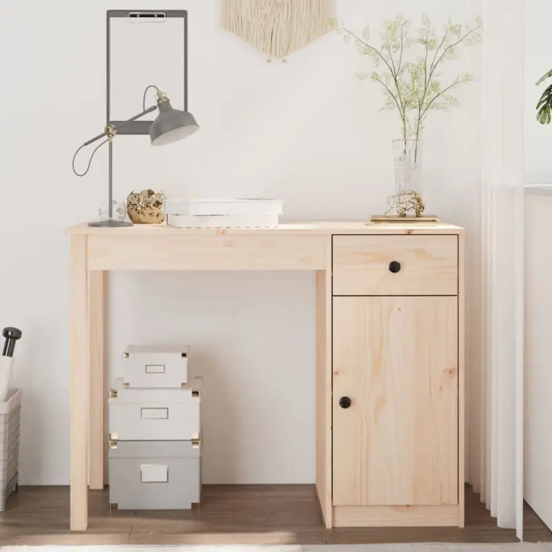 Houten bureau van massief grenenhout met strak en praktisch design - Naturel - Bureaus