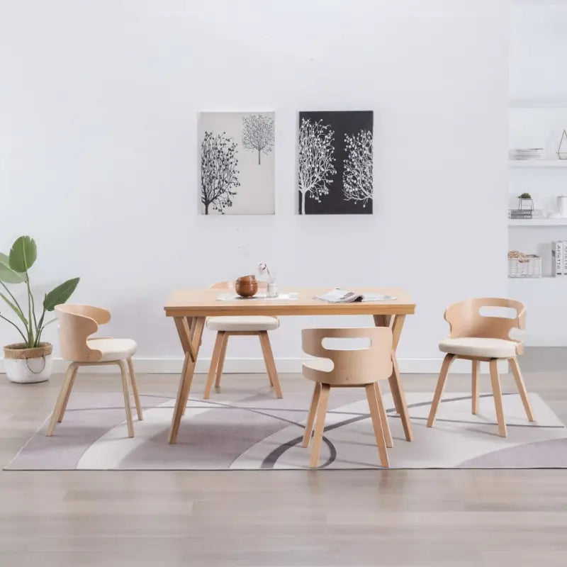 Houten frame eetkamerstoel met levering bevat voor een moderne uitstraling - Crème en lichtbruin / 4 - Eetkamerstoelen