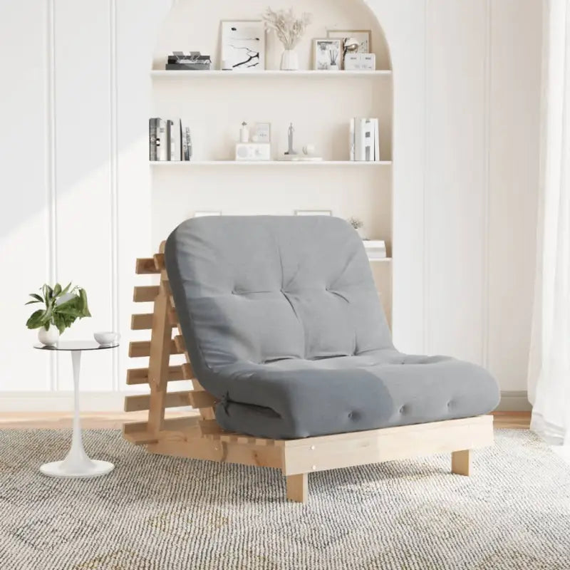 Houten futon slaapbank met verstelbare rugleuning voor comfort en veelzijdigheid - Natuurlijk grenenhout / 80 x 206 x