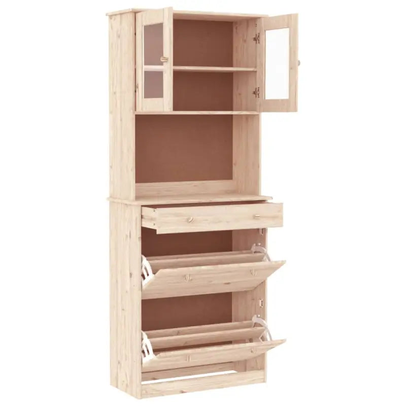 Houten hoge kast van massief grenenhout met houten knoppen - Dressoirs & buffetkasten