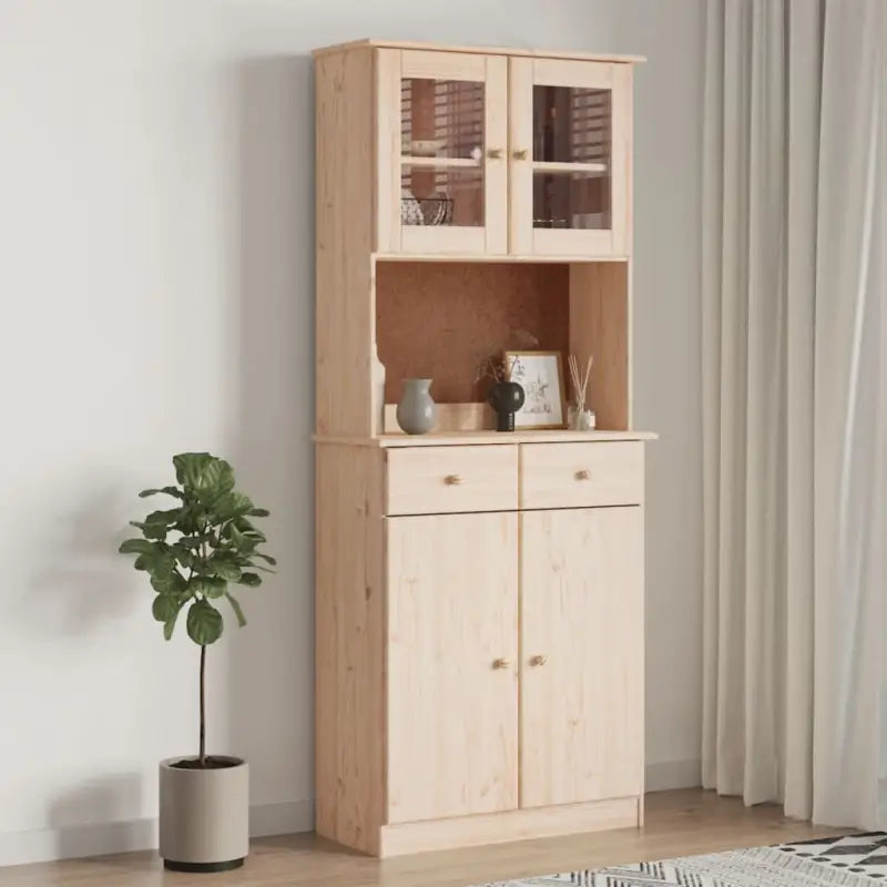 Houten hoge kast van massief grenenhout met houten knoppen - Dressoirs & buffetkasten