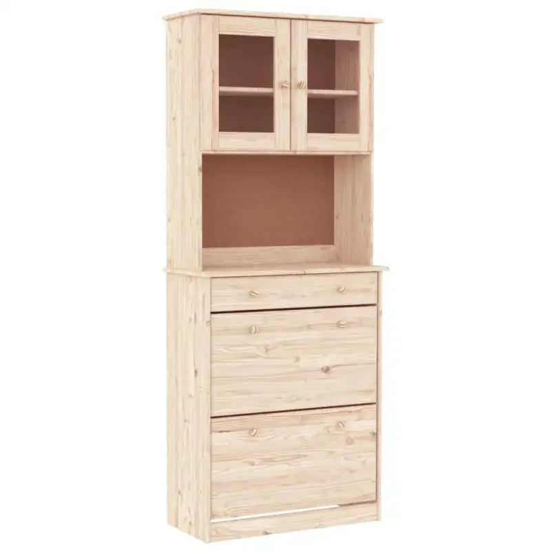 Houten hoge kast van massief grenenhout met houten knoppen - Dressoirs & buffetkasten