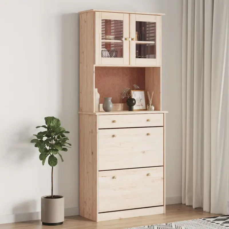 Houten hoge kast van massief grenenhout met houten knoppen - Dressoirs & buffetkasten