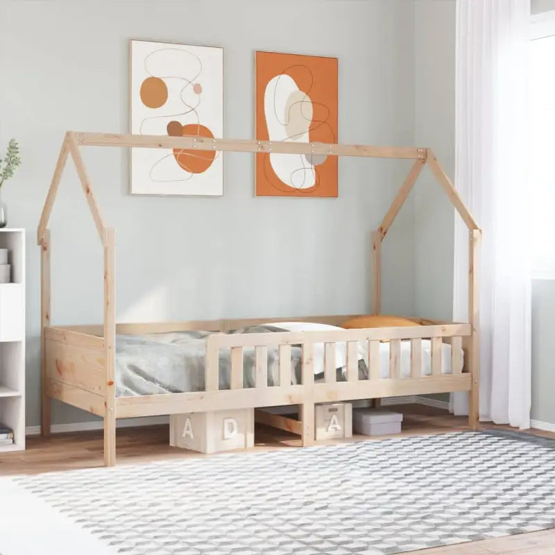 Houten kinderbedframe met open dakstructuur en massief grenenhout - Bruin / 90 x 190 cm - Bedden & bedframes